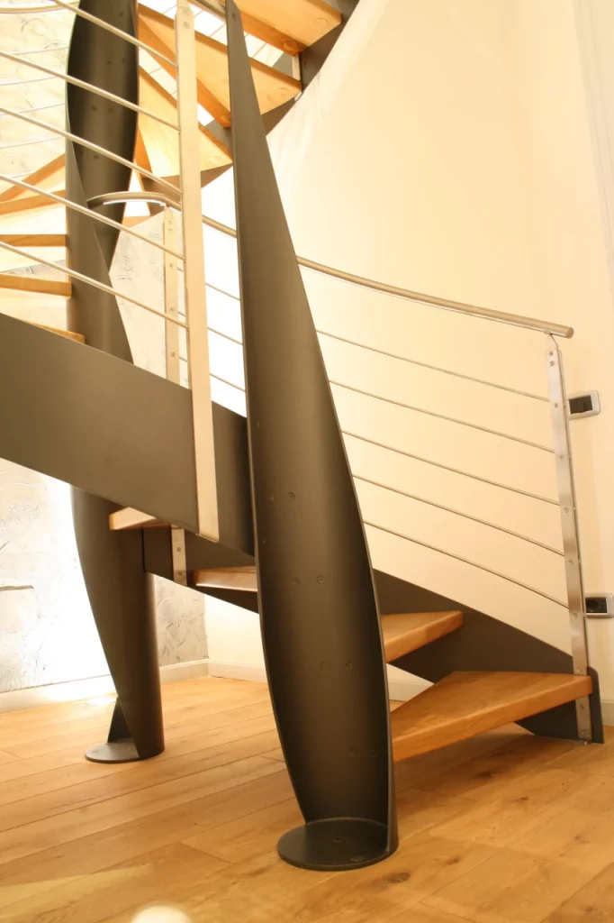 The space saving spiral staircase also saves design