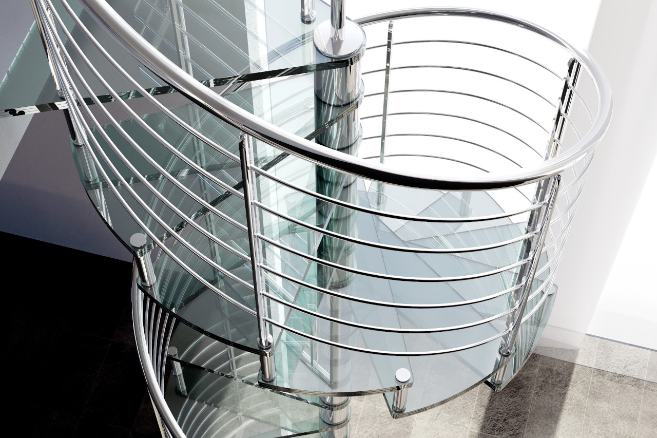 Glass spiral staircase and other customized spiral staircases