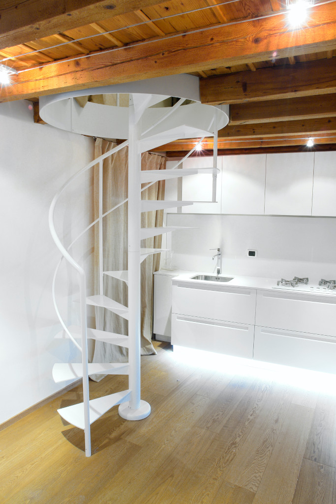 Space-saving internal stairs: none like the metal spiral staircase
