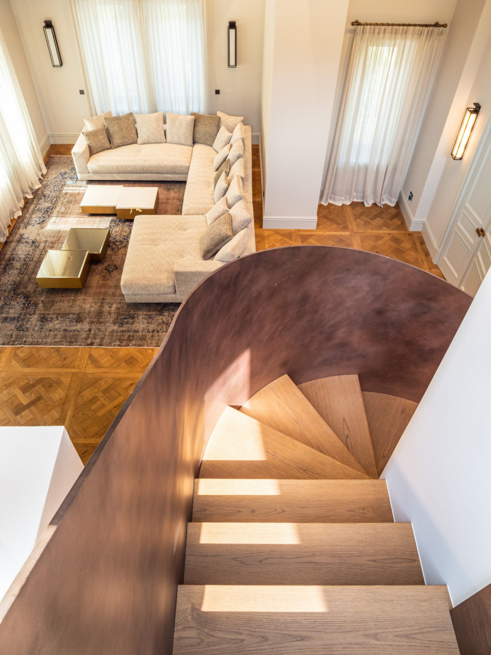 Original interior stairs: example of open staircase Vista Project, an extraordinary oak stair in Brescia city