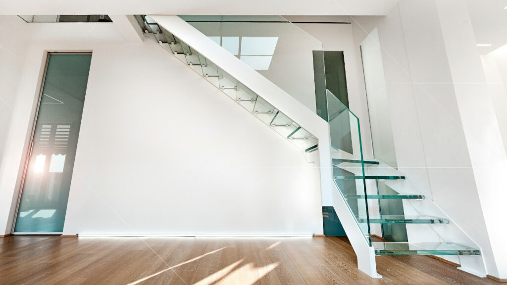 The glass staircases mix