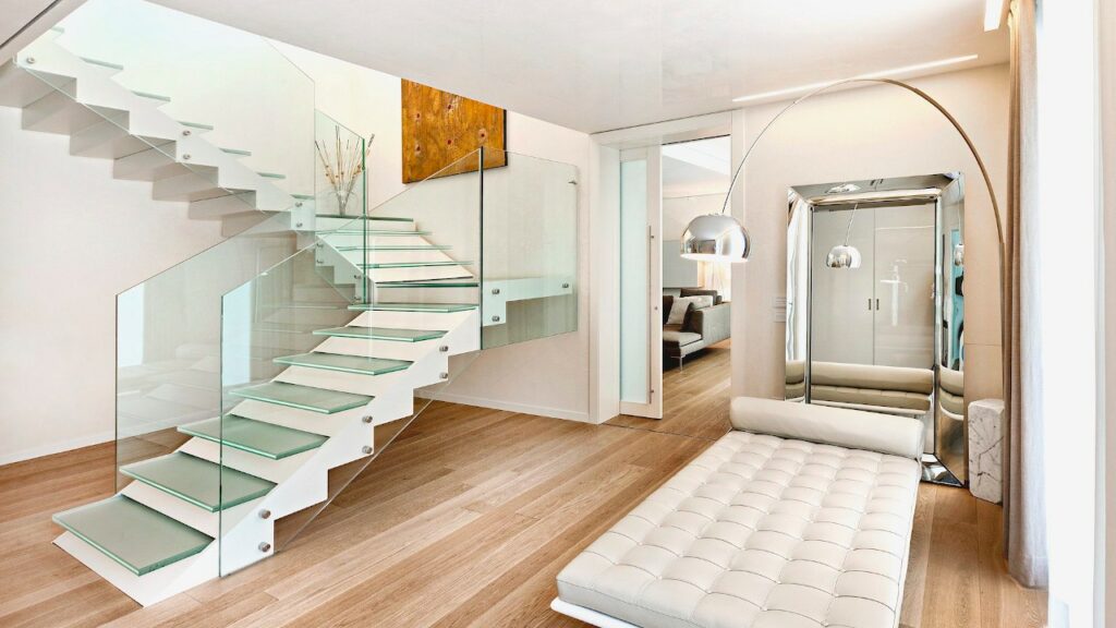 Modern indoor glass staircases